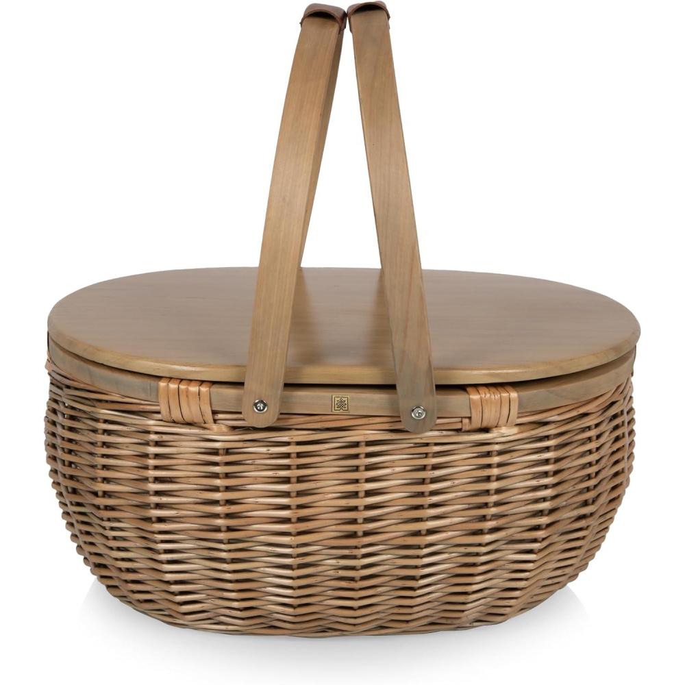 imagePICNIC TIME Sequoia Picnic Basket with Cooler Compartment Woven Picnic Basket with Removeable Cooler Bag Vintage Wicker Picnic Basket Beige
