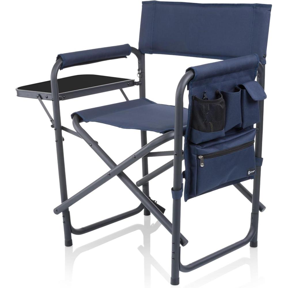 imagePICNIC TIME Sports Chair with Side Table Outdoor Foldable Padded Adult Camping Chairs with Cup and Accessory Panel for Lawn Beach ampamp Sports Use for Adults up to 300lbs Capacity RedNavy Blue
