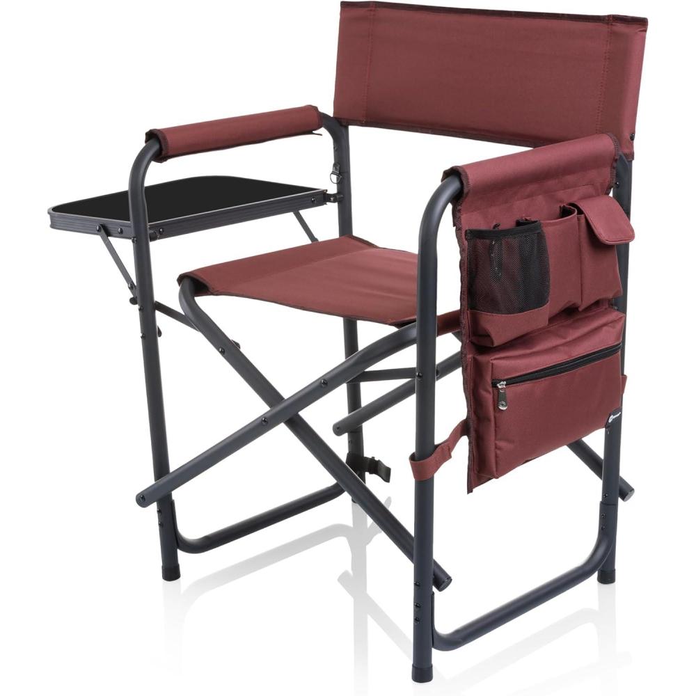 imagePICNIC TIME Sports Chair with Side Table Outdoor Foldable Padded Adult Camping Chairs with Cup and Accessory Panel for Lawn Beach ampamp Sports Use for Adults up to 300lbs Capacity RedBurgundy Red