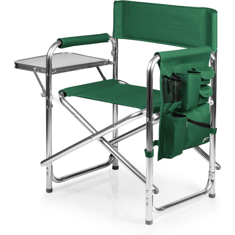 imagePICNIC TIME Sports Chair with Side Table Outdoor Foldable Padded Adult Camping Chairs with Cup and Accessory Panel for Lawn Beach ampamp Sports Use for Adults up to 300lbs Capacity RedHunter Green