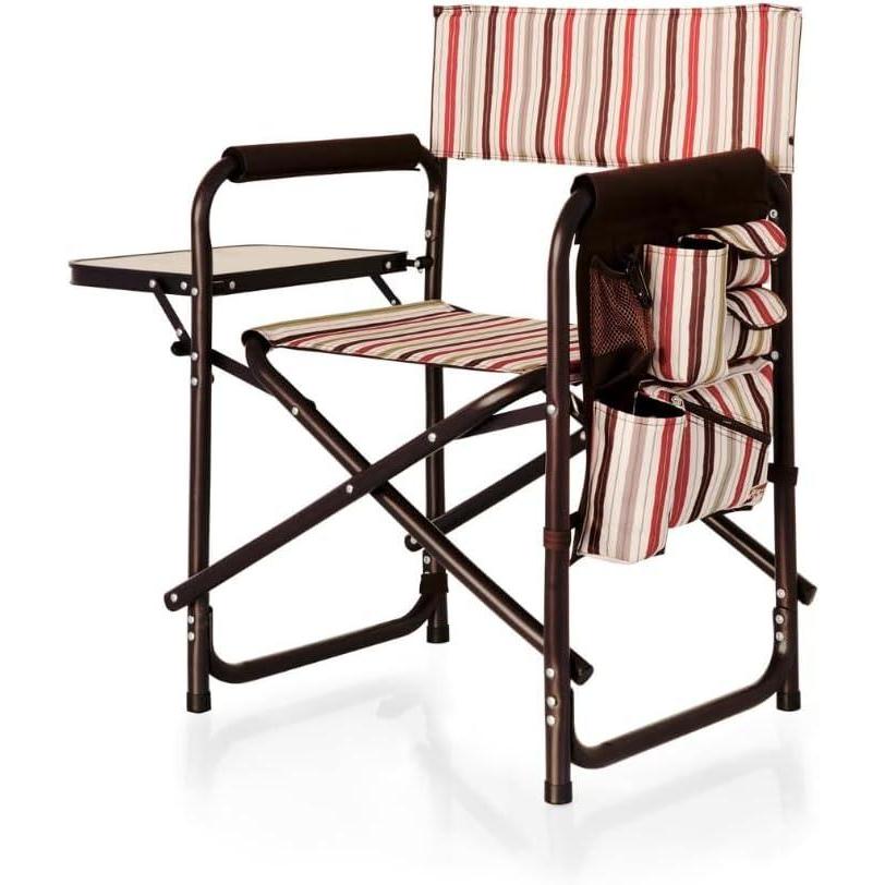 imagePICNIC TIME Sports Chair with Side Table Outdoor Foldable Padded Adult Camping Chairs with Cup and Accessory Panel for Lawn Beach ampamp Sports Use for Adults up to 300lbs Capacity RedMoka Collection Brown With Beige Red Accents