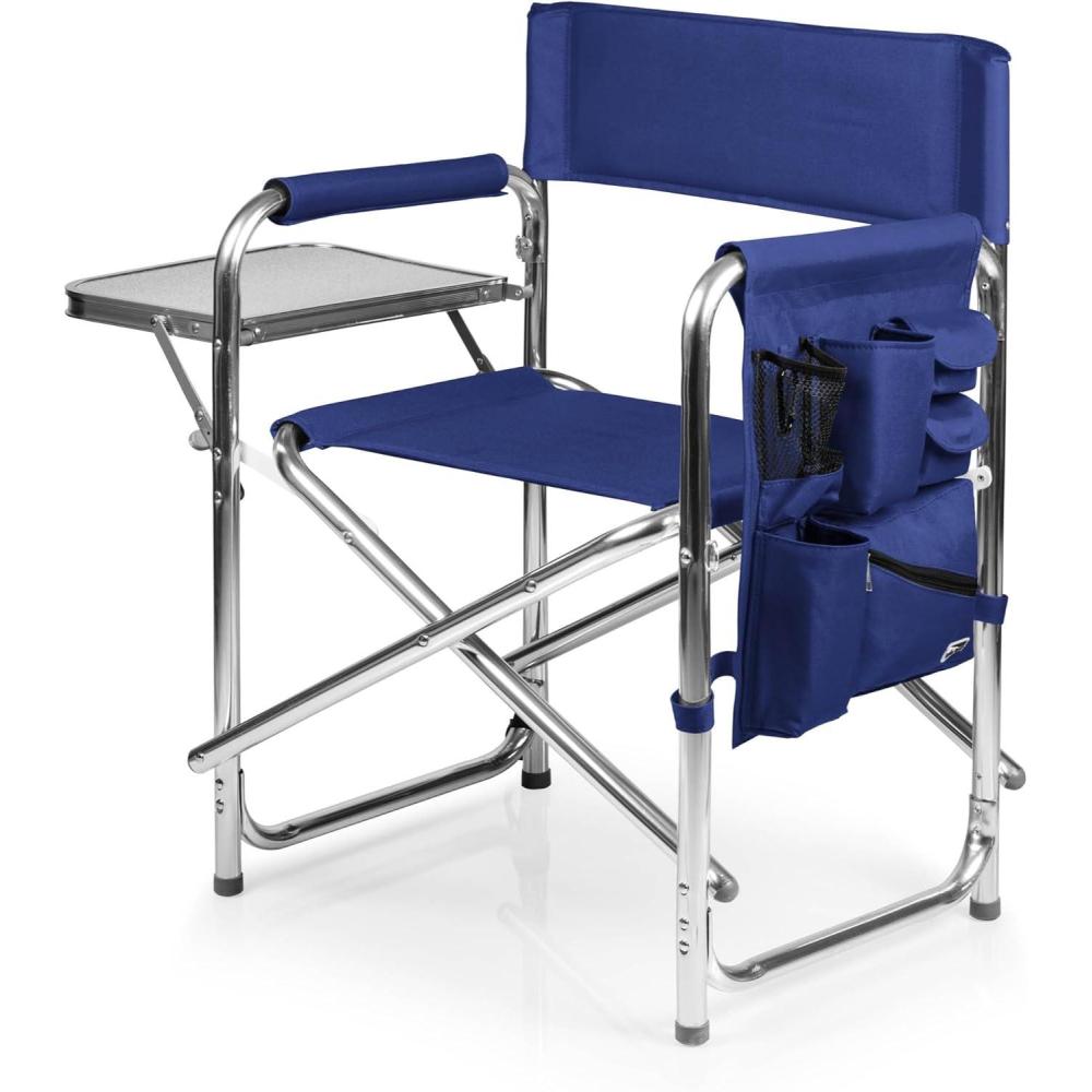 imagePICNIC TIME Sports Chair with Side Table Outdoor Foldable Padded Adult Camping Chairs with Cup and Accessory Panel for Lawn Beach ampamp Sports Use for Adults up to 300lbs Capacity RedBlue