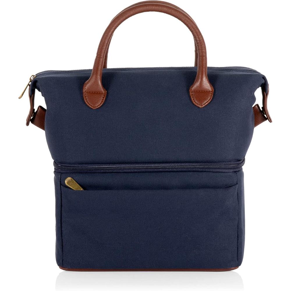 imagePICNIC TIME Urban Lunch Bag Stylish Soft Cooler Bag Expandable Insulated Lunch Box Portable Cooler Lunchbox with Dual Compartment Design and Leatherette Handles Gray with Brown AccentsBlue with Brown Accents