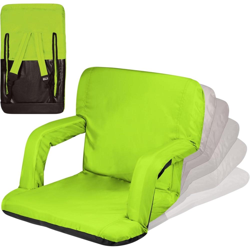 imagePICNIC TIME Ventura Portable Reclining Stadium Seat with Back Support Folding Bleacher Chairs with Back and Cushion Thick Padded Stadium Seat Armrest and Six Backrest Positions Black StandardLime
