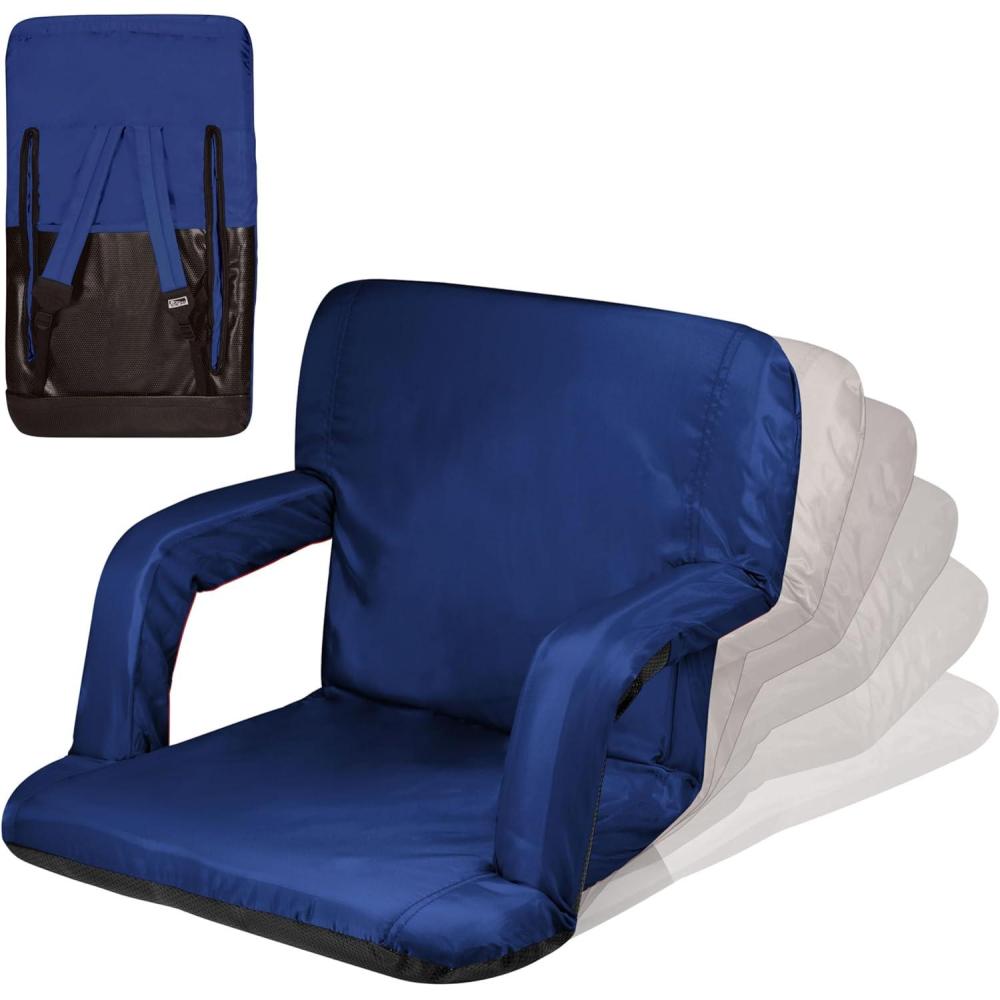 imagePICNIC TIME Ventura Portable Reclining Stadium Seat with Back Support Folding Bleacher Chairs with Back and Cushion Thick Padded Stadium Seat Armrest and Six Backrest Positions Black StandardNavy