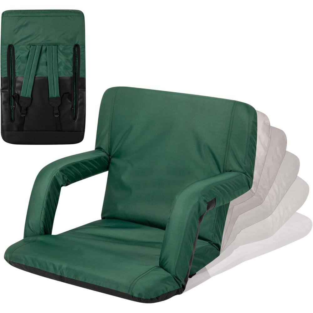 imagePICNIC TIME Ventura Portable Reclining Stadium Seat with Back Support Folding Bleacher Chairs with Back and Cushion Thick Padded Stadium Seat and Armrest Six Backrest Positions Vibe CollectionHunter Green
