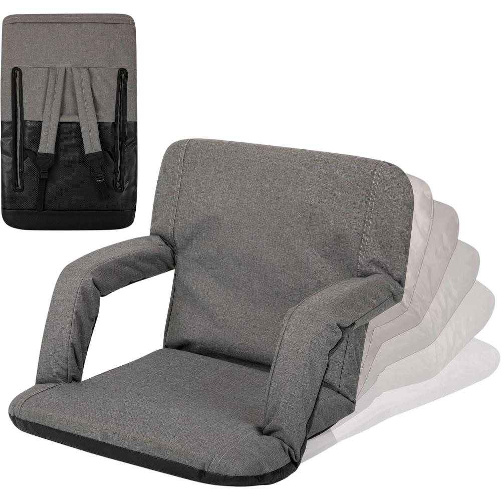 imagePICNIC TIME Ventura Portable Reclining Stadium Seat with Back Support Folding Bleacher Chairs with Back and Cushion Thick Padded Stadium Seat and Armrest Six Backrest Positions Vibe CollectionHeathered Gray