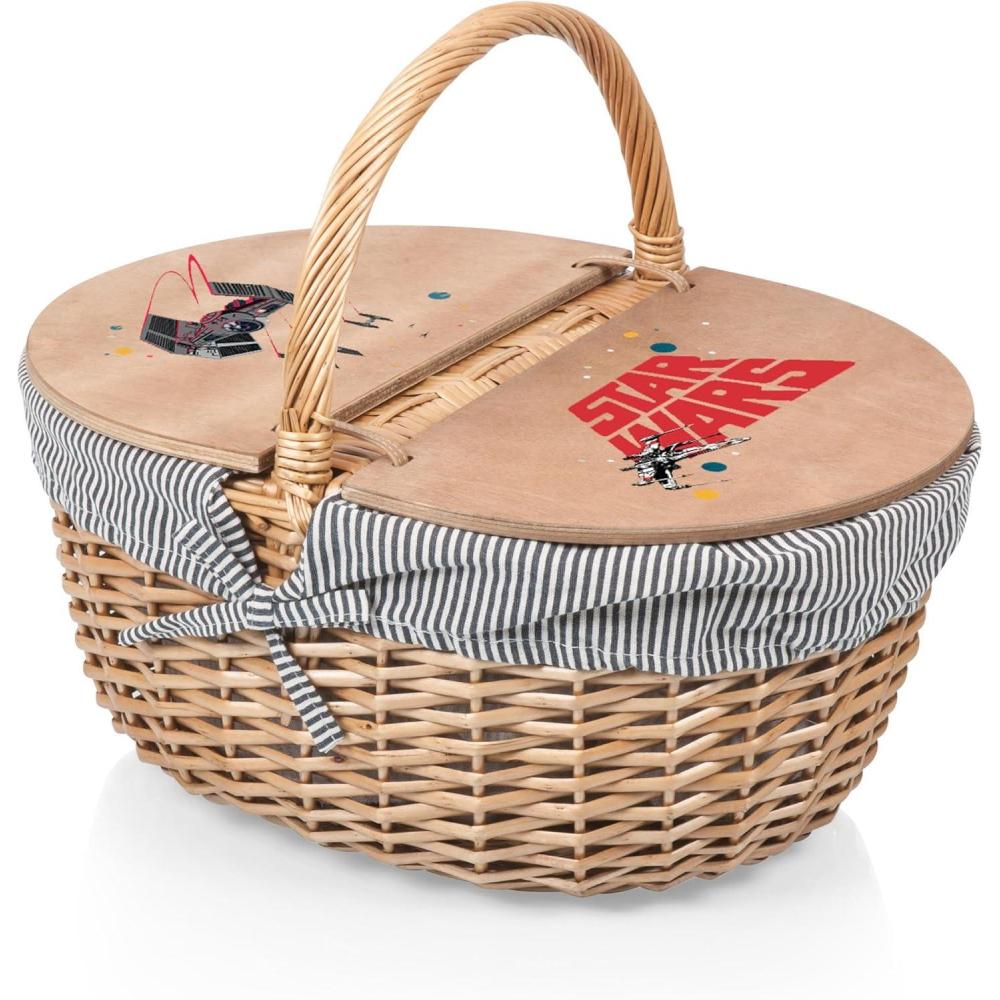 imagePicnic TIME Disney Mickey Mouse ampamp Minnie Mouse Country Vintage Picnic Basket with Lid Wicker Picnic Basket for 2 Navy Blue ampamp White StripeStar Wars Navy Blue White Stripe
