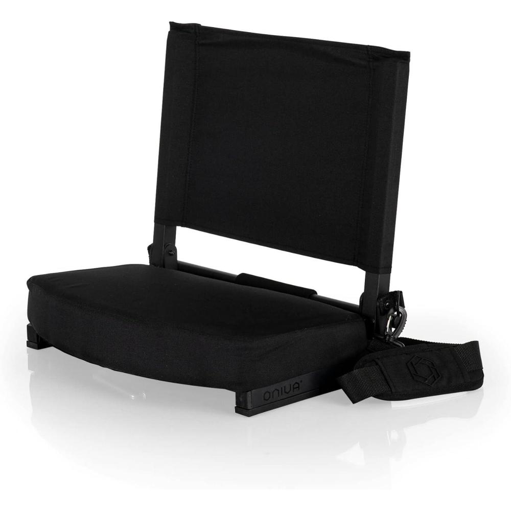 imagePicnic TIME Gridiron Stadium Seat with Back Support Folding Bleacher Chairs with Back and Cushion Thick Padded Stadium Seat and Armrest with Carry Straps and Bleacher Hook FeatureBlack