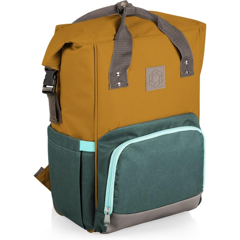 imagePicnic TIME OTG RollTop Cooler Backpack Modern Backpack Cooler with 42Can Capacity Fully Insulated Outdoor Bag with Water Resistant Interior Pockets Straps and Bottle Opener BlackMustard Yellow With Gray Blue Accents