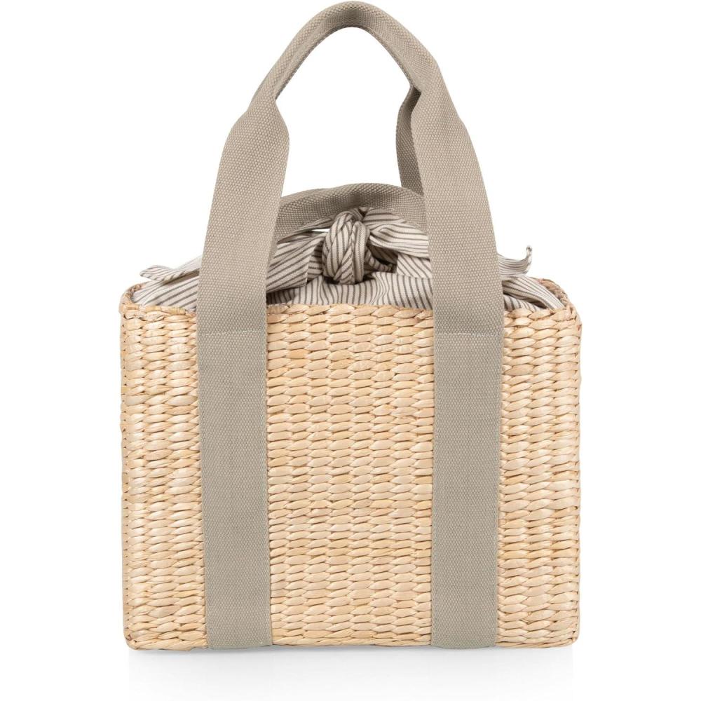 imagePicnic TIME Parisian Picnic Basket Insulated Seagrass Picnic Basket Waterproof Stylish Perfect for Picnics Beach Office Lunches Dinner Parties and Gifts Beige with Navy Blue AccentsSage Green