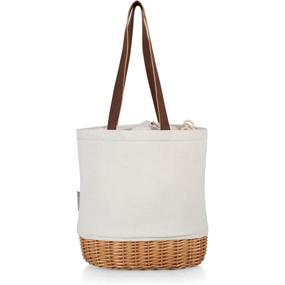 imagePicnic TIME Pico Willow ampamp Canvas Insulated Lunch Bag Small Picnic Basket Beach Tote Bag Natural Canvas ampamp Wicker