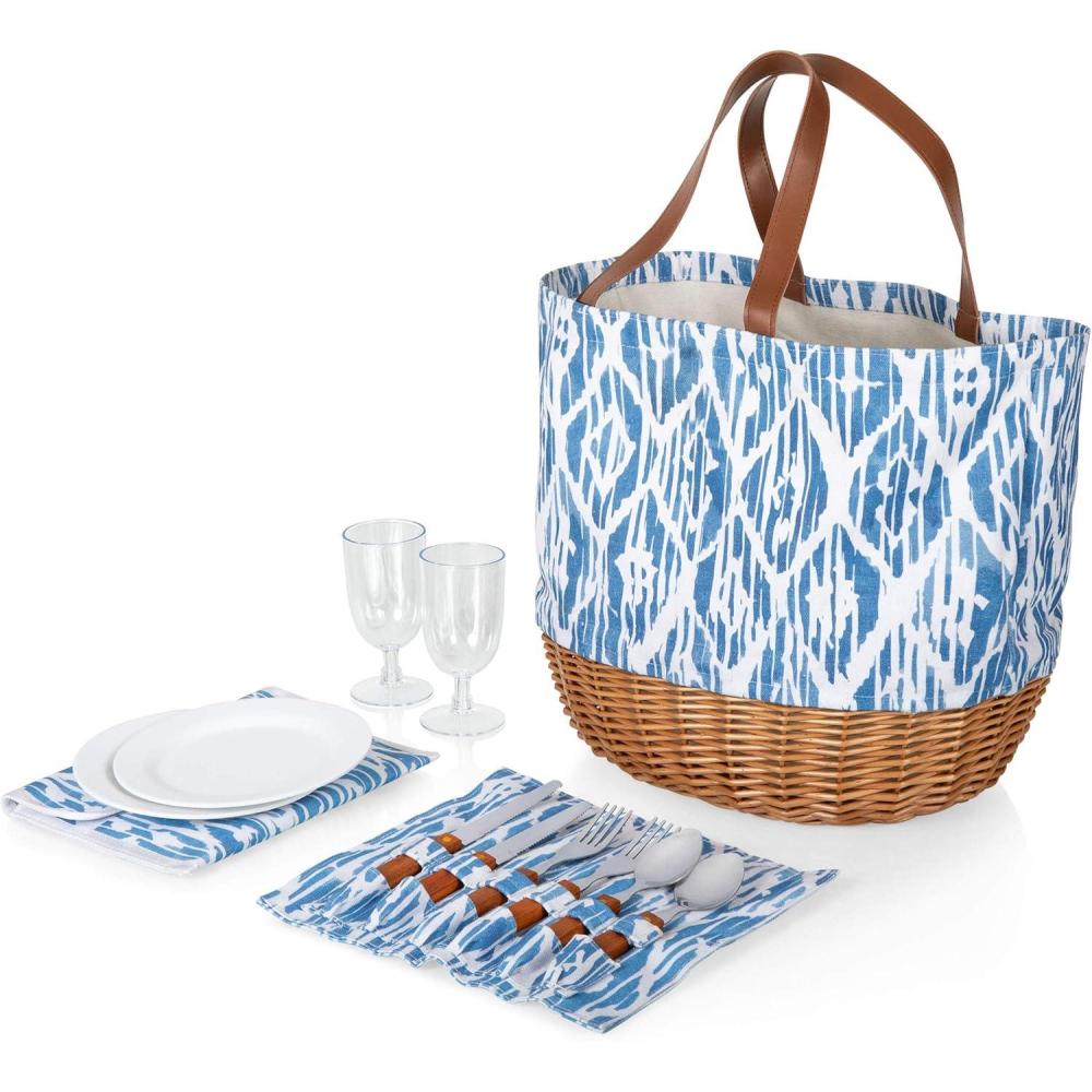 imagePicnic TIME Promenade Picnic Basket for 2 Canvas and Willow Picnic Set Includes Utensil Set Glasses and Plates Floral PatternMoroccan Watercolor Pattern