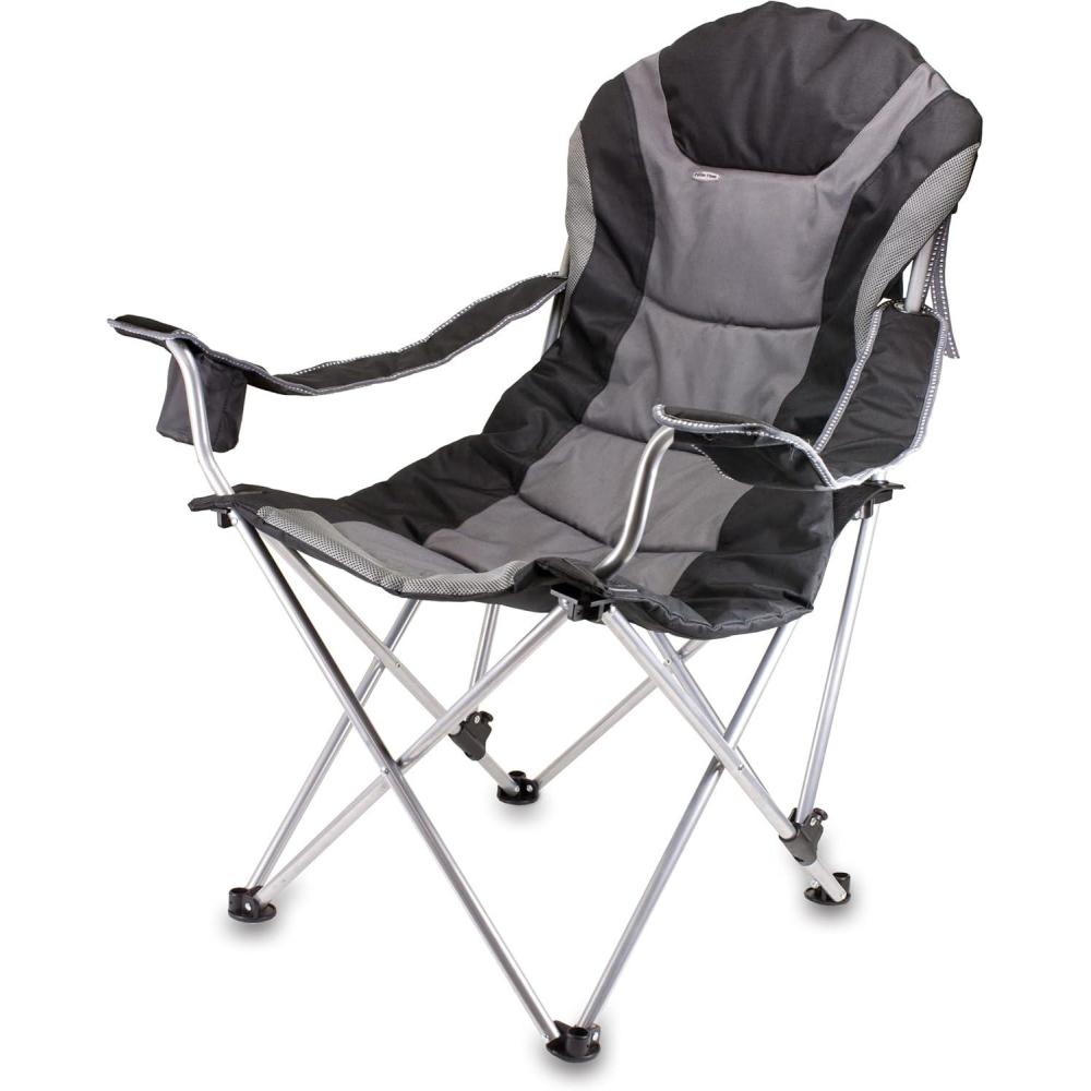 imagePicnic TIME Reclining Camp Chair Beach Chair for Adults Sports Chair with Carry BagBlackGray