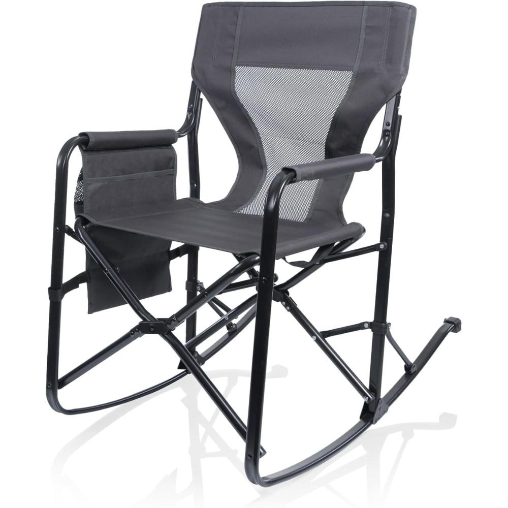 imagePicnic TIME Woodland Rocking Camping Chair with Storage Caddy Camp Chair for Adults Charcoal Gray
