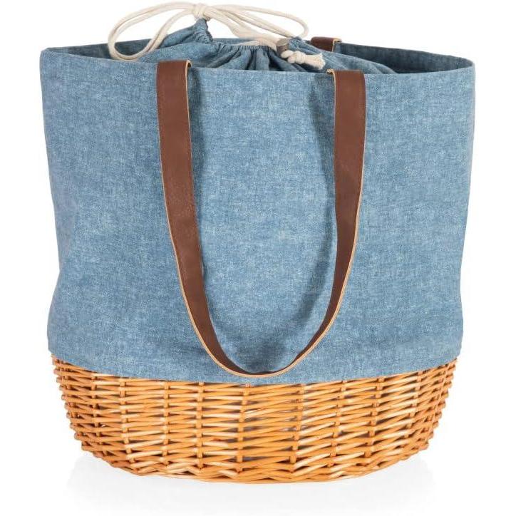 imagePicnic Time A Picnic Time Brand Coronado Canvas and Willow Basket ToteChambray With Beige Accents