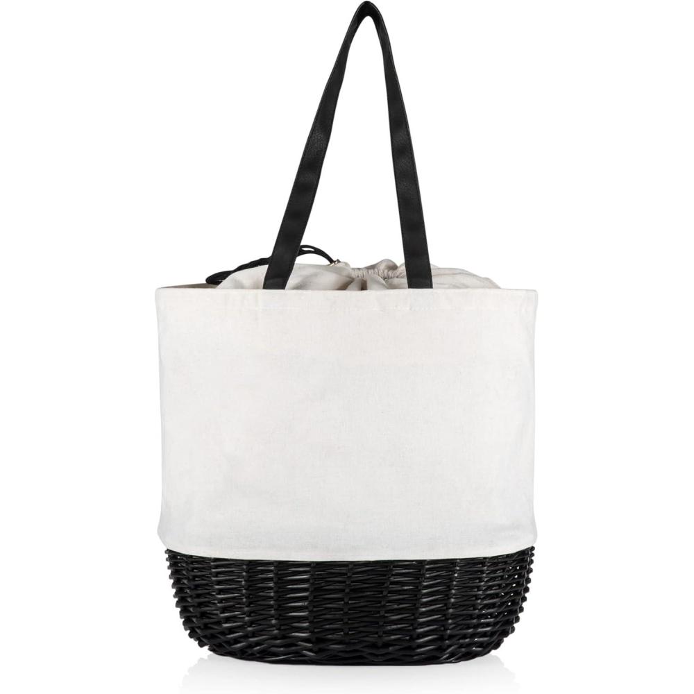 imagePicnic Time A Picnic Time Brand Coronado Canvas and Willow Basket ToteWhite Canvas With Black Accents