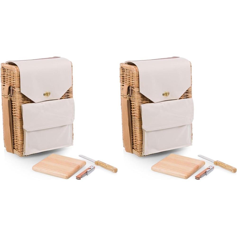 imagePicnic Time Corsica Wine and Cheese Picnic Basket Tote Luxury 2 Bottle Insulated Picnic Set with Cutting Board Cheese Knife ampamp Corkscrew Romantic Picnic Kit for Couples Wedding ampamp Anniversary Gift975 x 65 x 1375 Pack of 2