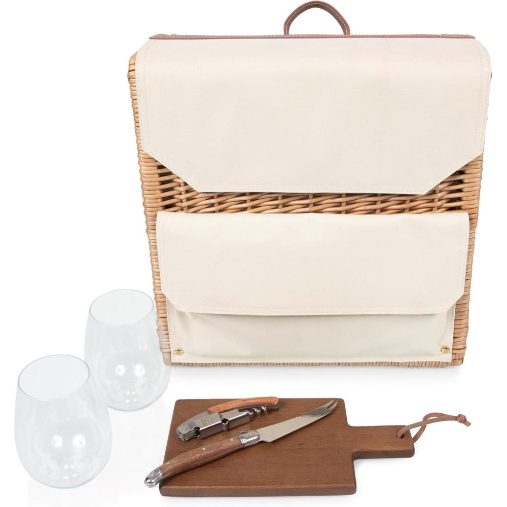 imagePicnic Time Corsica Wine and Cheese Picnic Basket Tote Luxury 2 Bottle Insulated Picnic Set with Cutting Board Cheese Knife ampamp Corkscrew Romantic Picnic Kit for Couples Wedding ampamp Anniversary Gift138 x 55 x 135