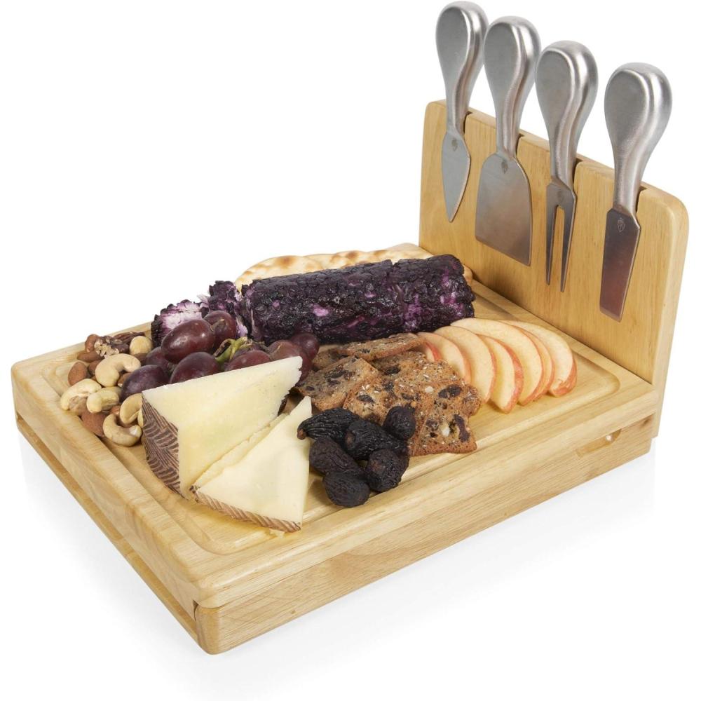 imageTOSCANA a Picnic Time brand Asiago Cheese Board and Knife Set Charcuterie Board Set Wood Cutting Board with Cheese Knives Parawood