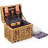 PICNIC TIME – Napa Wine & Cheese Picnic Basket for 2 – Wine Picnic Basket Set – Wine Basket with Wine Glasses and Cheese Board, (Adeline Collection – Deep Purple with Coral Pattern)