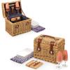 PICNIC TIME – Napa Wine & Cheese Picnic Basket for 2 – Wine Picnic Basket Set – Wine Basket with Wine Glasses and Cheese Board, (Adeline Collection – Deep Purple with Coral Pattern)