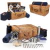 PICNIC TIME – Windsor Luxury Picnic Basket for 4 – Large Wicker Picnic Basket – Deluxe Picnic Set 4, (Navy Blue)
