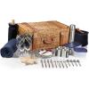 PICNIC TIME – Windsor Luxury Picnic Basket for 4 – Large Wicker Picnic Basket – Deluxe Picnic Set 4, (Navy Blue)