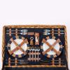 PICNIC TIME – Windsor Luxury Picnic Basket for 4 – Large Wicker Picnic Basket – Deluxe Picnic Set 4, (Navy Blue)