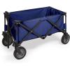 PICNIC TIME Adventure Collapsible Folding Wagon, Outdoor Collapsible Wagon, Portable Cart with Wheels, All-Terrain Trolly Cart with Storage Cover and Handle, Supports 225 lbs, (Navy Blue)