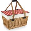 PICNIC TIME Canasta Wicker Picnic Basket, Classic Small Wicker Basket for 2 with Handwoven Willow Design, Removable and Customizable Lid Table, (Beige Canvas with Red & White Gingham Pattern Lid)(Beige Canvas With Red & White Gingham Pattern Lid)