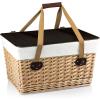 PICNIC TIME Canasta Wicker Picnic Basket, Classic Small Wicker Basket for 2 with Handwoven Willow Design, Removable and Customizable Lid Table, (Beige Canvas with Red & White Gingham Pattern Lid)(Beige Canvas With Brown Lid)