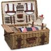 PICNIC TIME Charleston Luxury Picnic Basket for 4, Romantic Vintage English-Style Wooden Basket, Complete Deluxe Service With Blanket, Suitcase-style Handle and Genuine Cowhide Leather, (Beige Canvas)