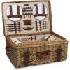 PICNIC TIME Charleston Luxury Picnic Basket for 4, Romantic Vintage English-Style Wooden Basket, Complete Deluxe Service With Blanket, Suitcase-style Handle and Genuine Cowhide Leather, (Beige Canvas)