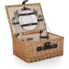 PICNIC TIME Classic Picnic Basket for 2, Romantic English-Style Wooden Wicker Basket with Deluxe Service for 2, Fully-Lined Interior, Leatherette Lid-Locking Buckle, and Carry Handle, (Beige Canvas)(Honey Willow With Beige Canvas Lining)