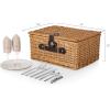 PICNIC TIME Classic Picnic Basket for 2, Romantic English-Style Wooden Wicker Basket with Deluxe Service for 2, Fully-Lined Interior, Leatherette Lid-Locking Buckle, and Carry Handle, (Beige Canvas)(Honey Willow With Beige Canvas Lining)