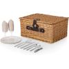 PICNIC TIME Classic Picnic Basket for 2, Romantic English-Style Wooden Wicker Basket with Deluxe Service for 2, Fully-Lined Interior, Leatherette Lid-Locking Buckle, and Carry Handle, (Beige Canvas)(Honey Willow With Beige Canvas Lining)