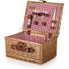 PICNIC TIME Classic Wine & Cheese Picnic Basket, Romantic English-Style Wooden Basket, Deluxe Service for 2 with Fully-Lined Interior, Leatherette Buckle and Handle, (Red & White Gingham Pattern)