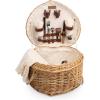 PICNIC TIME Heart Picnic Basket for 2, Wicker Basket with Handle, Complete Deluxe Service for Two, Handwoven and Sturdy Willow Constructed with Fully-lined interior and Accessories, (Antique White)