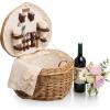 PICNIC TIME Heart Picnic Basket for 2, Wicker Basket with Handle, Complete Deluxe Service for Two, Handwoven and Sturdy Willow Constructed with Fully-lined interior and Accessories, (Antique White)