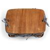 PICNIC TIME Kansas Handwoven Wood Picnic Basket, Sturdy Woven Wicker Basket with Tabletop Lid and Removable and Washable Polycotton Vintage-Style Liner, (Navy Blue & White Stripe)
