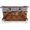 PICNIC TIME Kansas Handwoven Wood Picnic Basket, Sturdy Woven Wicker Basket with Tabletop Lid and Removable and Washable Polycotton Vintage-Style Liner, (Navy Blue & White Stripe)