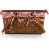 PICNIC TIME Kansas Handwoven Wood Picnic Basket, Sturdy Woven Wicker Basket with Tabletop Lid and Removable and Washable Polycotton Vintage-Style Liner, (Red & White Gingham Pattern)