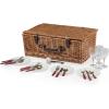 PICNIC TIME Newbury Picnic Basket for 4, Romantic English-Style Wooden Wicker Basket with Deluxe Service for 4, Fully-lined Interior, Leatherette Lid-locking Buckle, and Flat-lid Design, (Navy Blue)