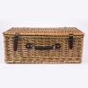 PICNIC TIME Newbury Picnic Basket for 4, Romantic English-Style Wooden Wicker Basket with Deluxe Service for 4, Fully-lined Interior, Leatherette Lid-locking Buckle, and Flat-lid Design, (Navy Blue)