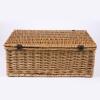PICNIC TIME Newbury Picnic Basket for 4, Romantic English-Style Wooden Wicker Basket with Deluxe Service for 4, Fully-lined Interior, Leatherette Lid-locking Buckle, and Flat-lid Design, (Navy Blue)