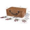 PICNIC TIME Newbury Picnic Basket for 4, Romantic English-Style Wooden Wicker Basket with Deluxe Service for 4, Fully-lined Interior, Leatherette Lid-locking Buckle, and Flat-lid Design, (Navy Blue)