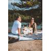 PICNIC TIME Pioneer Deluxe Picnic Basket, Romantic Vintage Wood-Framed Basket Covered in Canvas, Complete Deluxe Service for Two with Water-Resistant Bottom and Two Lids, (Beige Canvas)
