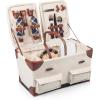 PICNIC TIME Pioneer Deluxe Picnic Basket, Romantic Vintage Wood-Framed Basket Covered in Canvas, Complete Deluxe Service for Two with Water-Resistant Bottom and Two Lids, (Beige Canvas)