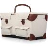 PICNIC TIME Pioneer Deluxe Picnic Basket, Romantic Vintage Wood-Framed Basket Covered in Canvas, Complete Deluxe Service for Two with Water-Resistant Bottom and Two Lids, (Beige Canvas)